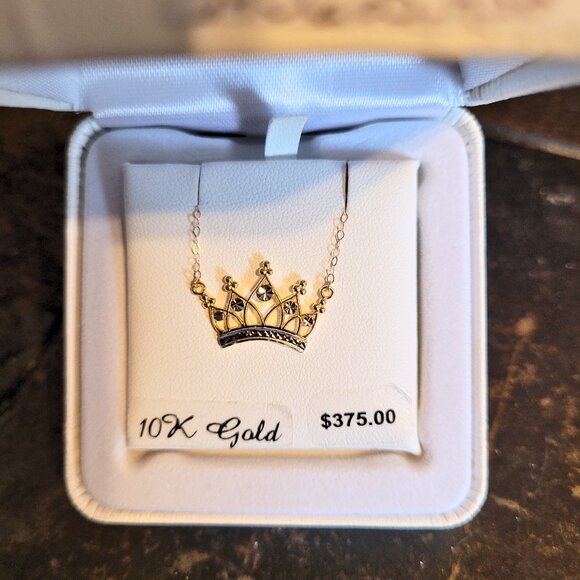 10K Yellow Gold Crown Necklace For Women Pendant Jewelry Gift - Picture 3 of 5